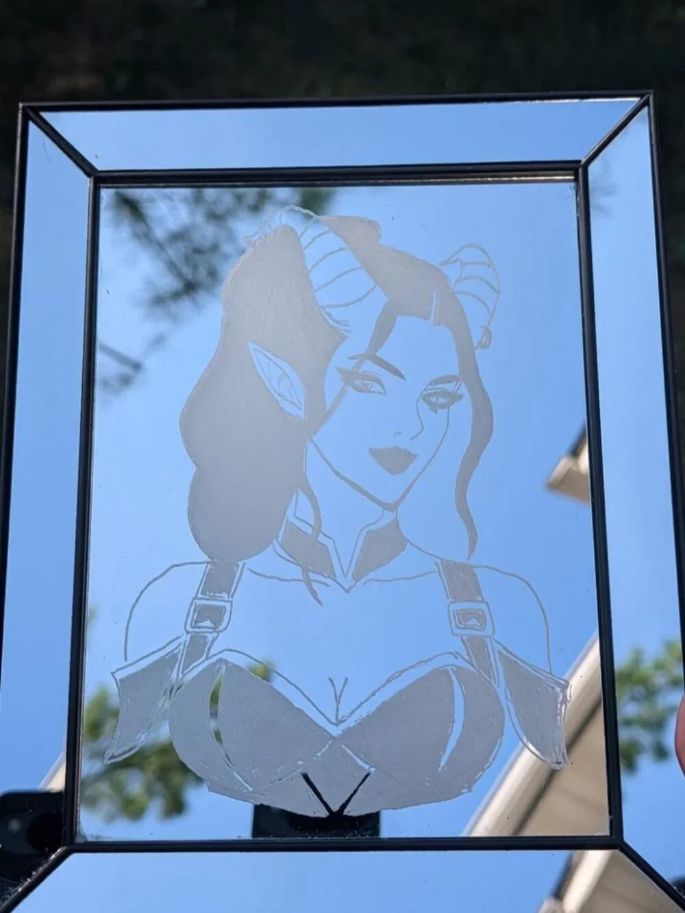 Hand Engraved Tiefling Dark Fantasy Mirror